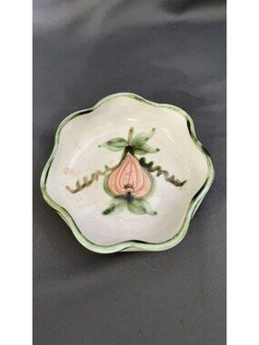 John B. Taylor Ceramic Trinket Dish With Peach Motif Scalloped Edge